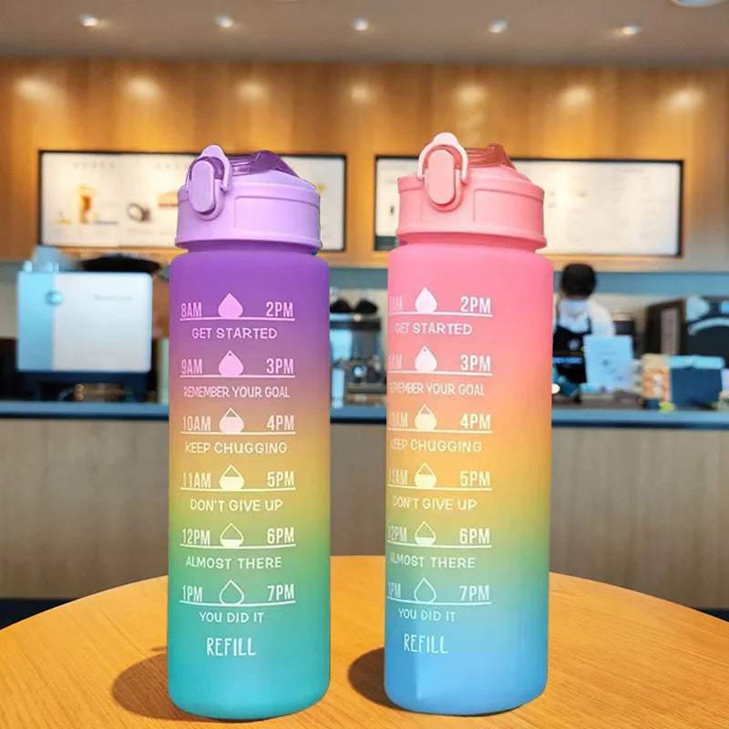 900ML Sports Water Bottle with Time Marker Leak-proof Cup Motivational Portable Water bottle for Outdoor Sport Fitness BPA Free