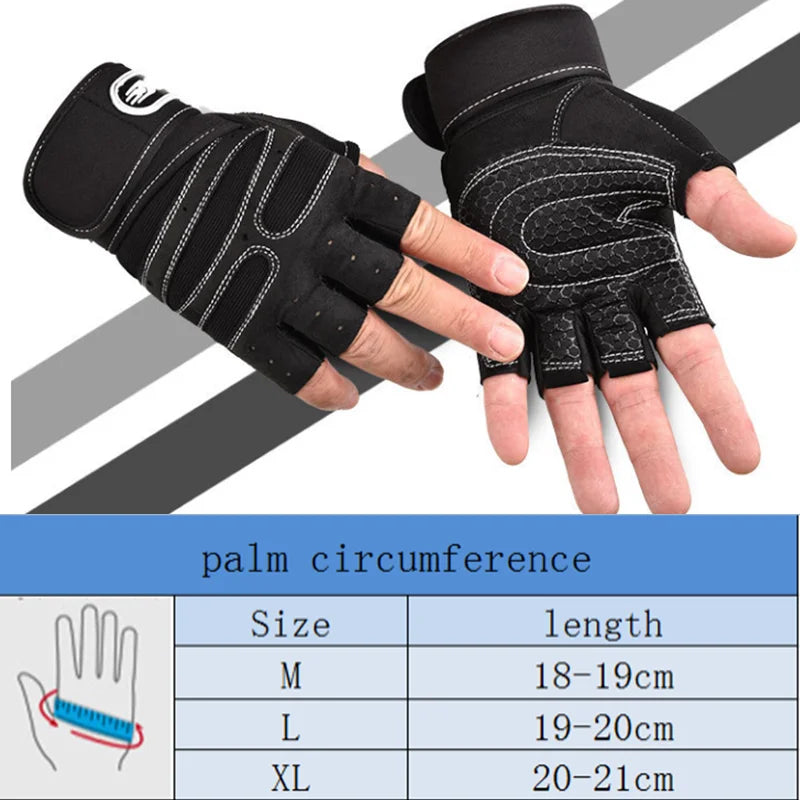 Men Gym Gloves Weightlifting Bodybuilding Training Fitness Fingerless Gloves Half Finger Cycling Gloves Non-Slip Wrist Support