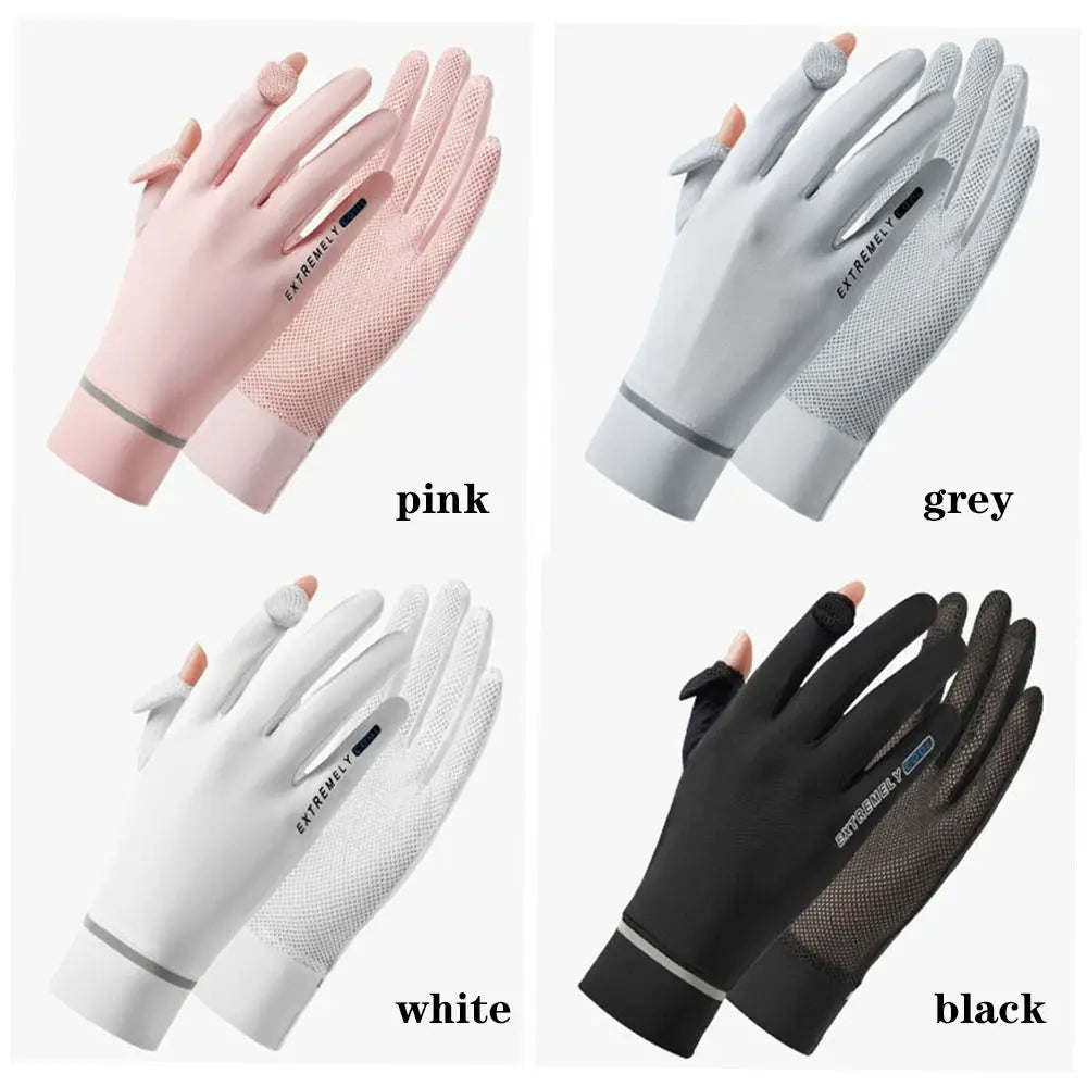 Women Sunscreen Ice Silk Gloves Female Summer Sun Protection Gloves Fashion Cycling Driving Running Mittens Thin Anti-UV Gloves