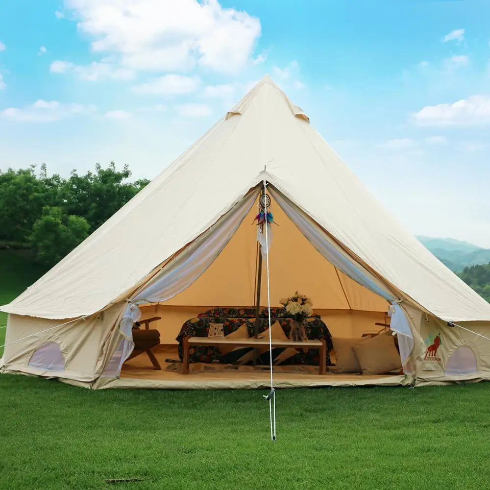 4M 5M 6M Luxury Family Camping Waterproof Sibley Outdoor Glamping  Cotton Canvas Bell Tent