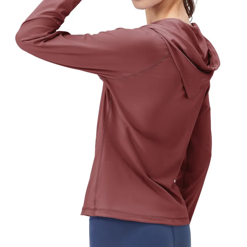 Women Fitness Coat Hooded Jacket Zipper Long Sleeve Pocket Yoga Tops Coat Slim Running Sweatshirts Quick Drying Gym Cardigan