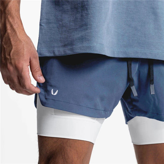 Summer NEW Men Running Shorts Outdoor Sports Training Exercise Jogging Gym Fitness 2 in 1 Shorts with Longer Liner Quick Dry