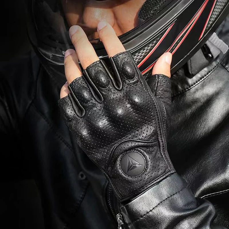 Summer Motorcycle Fingerless Gloves Accessories Goatskin Leather Half Finger Gloves Motocross Gant Moto Guantes Moto Verano