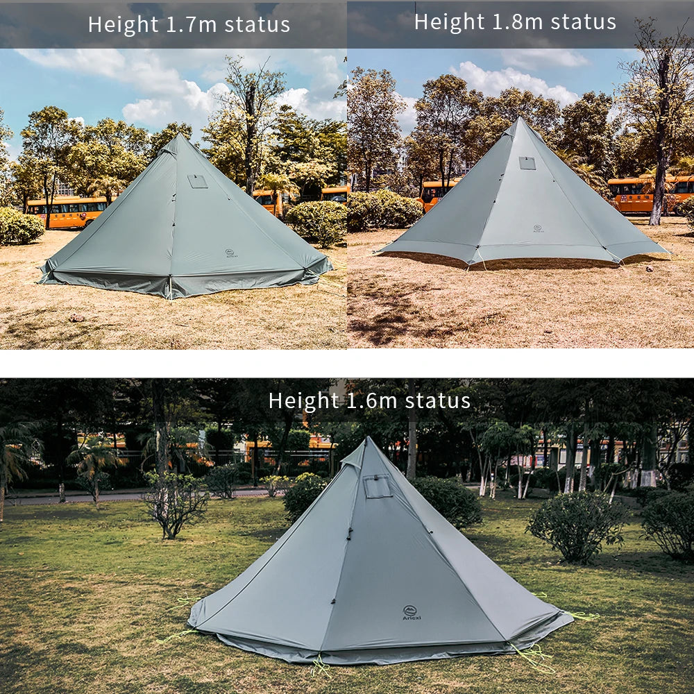 Aricxi 3-4 Person Ultralight Outdoor Camping Teepee 20D Silnylon Pyramid Tent Large Rodless Tent Backpacking Hiking Tents R3