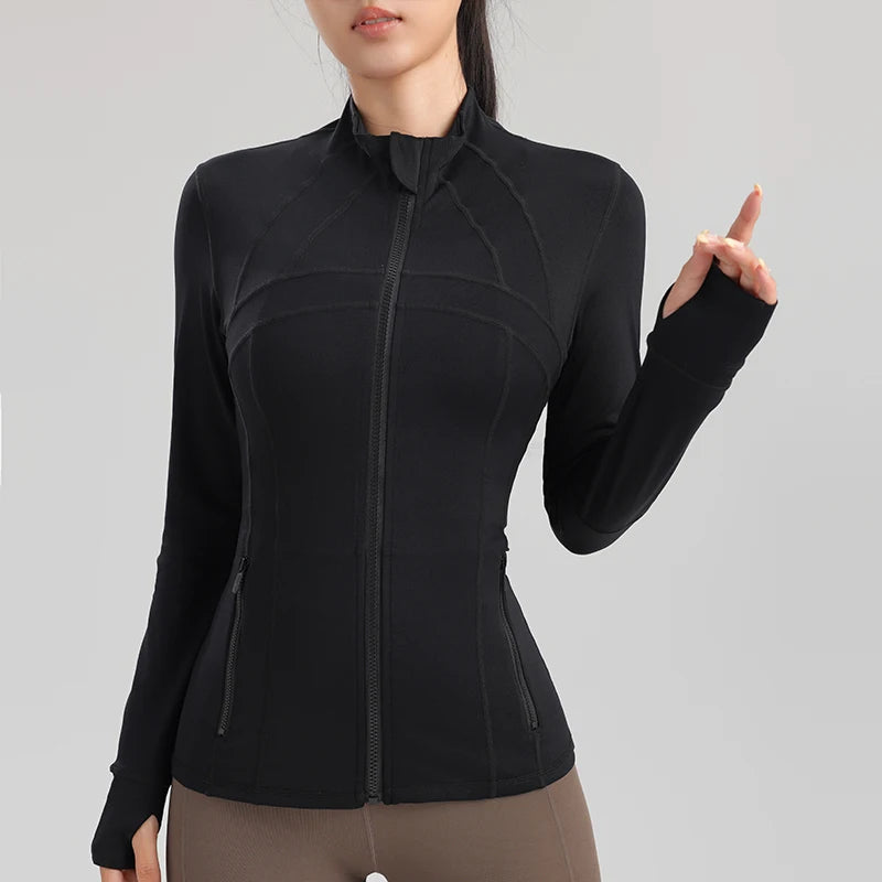 Women's 2024 new collar Slim jacket sports long-sleeved jacket fitness yoga clothing quick dry breathable fitness clothing