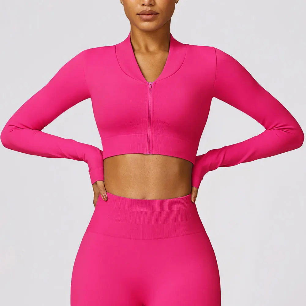 Yoga Long Sleeve Sports Jacket Women Zipper Fitness Yoga Shirt Warm Gym Crop Top Activewear Running Coats Workout Clothes Woman