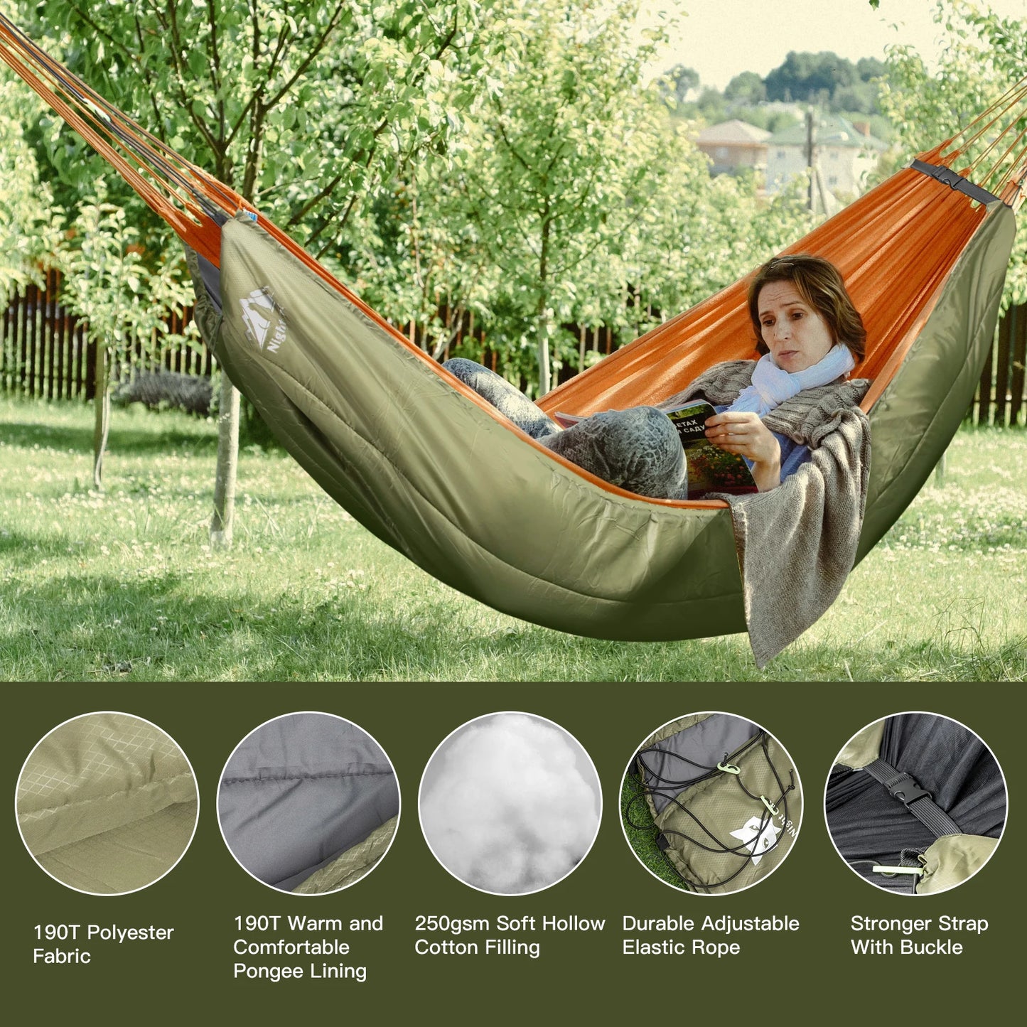 NIght Cat Camping Warm Hammock Underquilt Light Portable Outdoor Parachute Hammock Swing Sleeping Hammock Camping Stuff