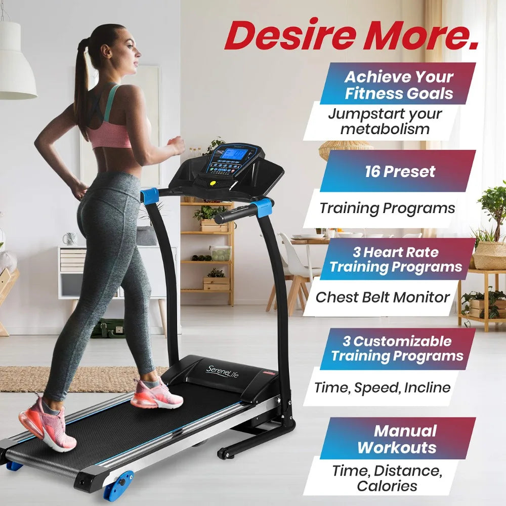 SereneLife Smart Digital Manual Incline Treadmill - Indoor Home Foldable Fitness Exercise Running Machine with Downloadable App