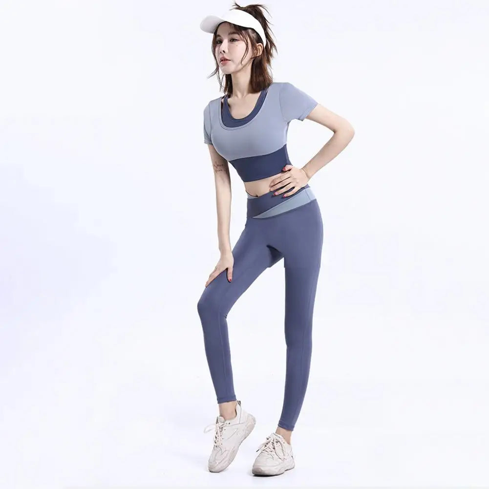 Women Sport Pants Ankle Length Lady Yoga Trousers Moisture-wicking Fitness  Stretchy Color Matching Women Sport Pants