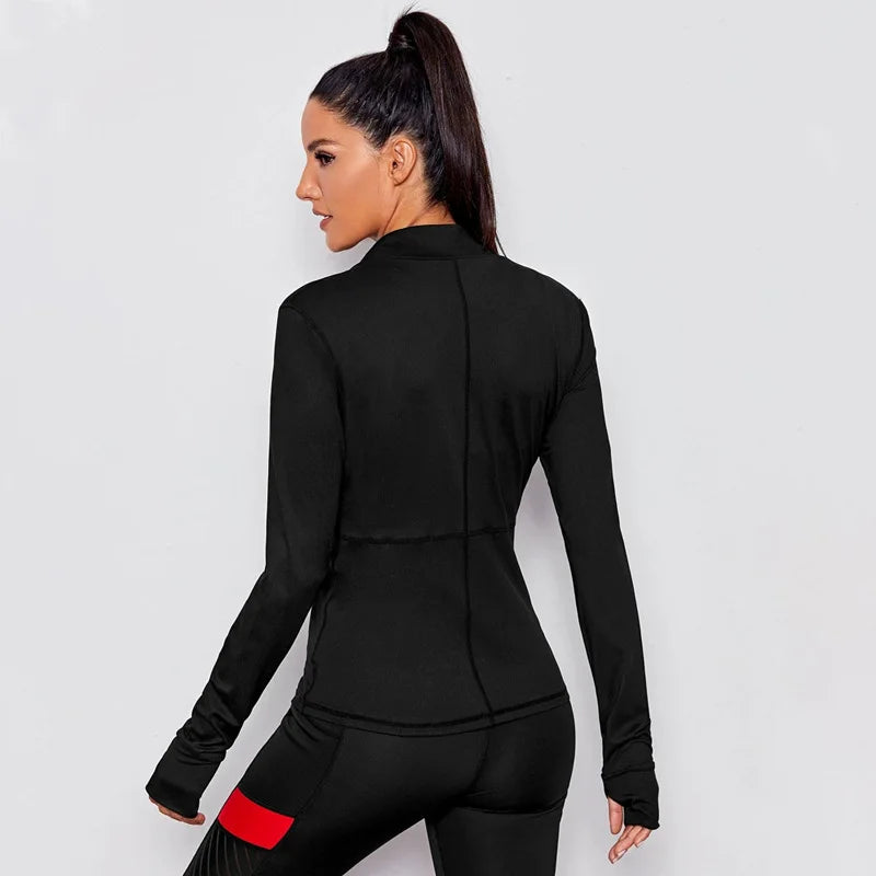 Slim Long Sleeved Sporty Women's Jacket Stand Collar Yoga Coat Zipper S-shaped Waist Sport Sweatshirt for Woman Windproof Tops