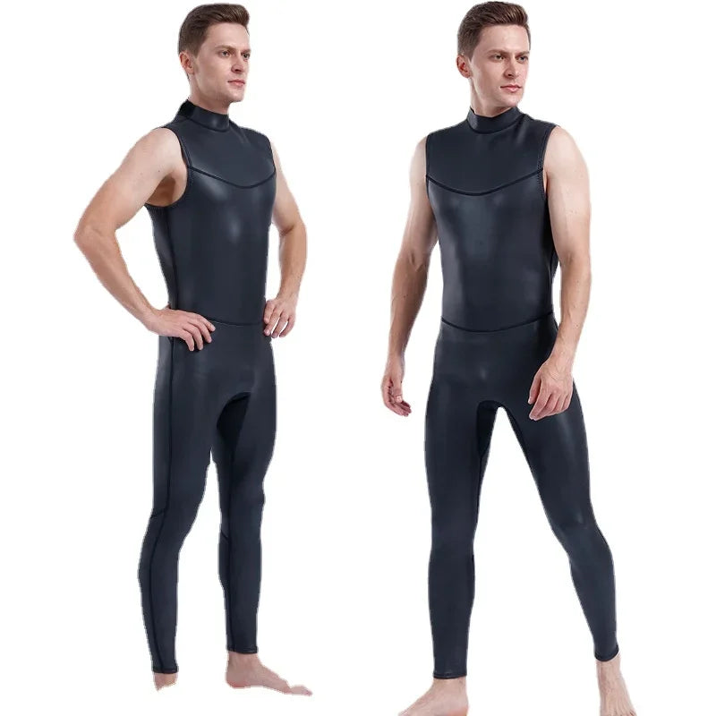 Men's Cr Leather Wetsuit, Sleeveless Pants, Light Leather, Warm Swimsuit, Snorkeling Suit, 2mm