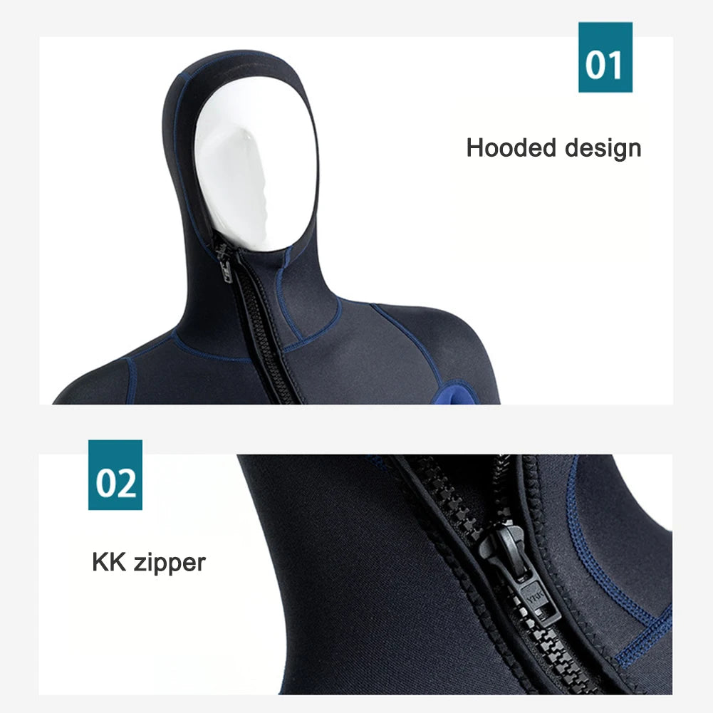 3mm Neoprene Wetsuit Unisex Long Sleeve Fission Hooded Neoprene Submersible For Men Keep Warm Scuba Diving Suit Swimwear