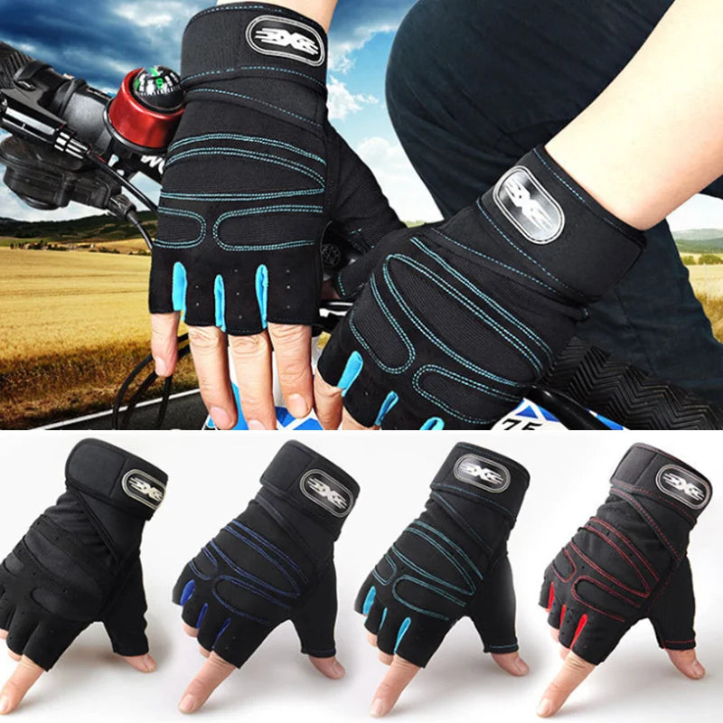 Men Gym Gloves Weightlifting Bodybuilding Training Fitness Fingerless Gloves Half Finger Cycling Gloves Non-Slip Wrist Support