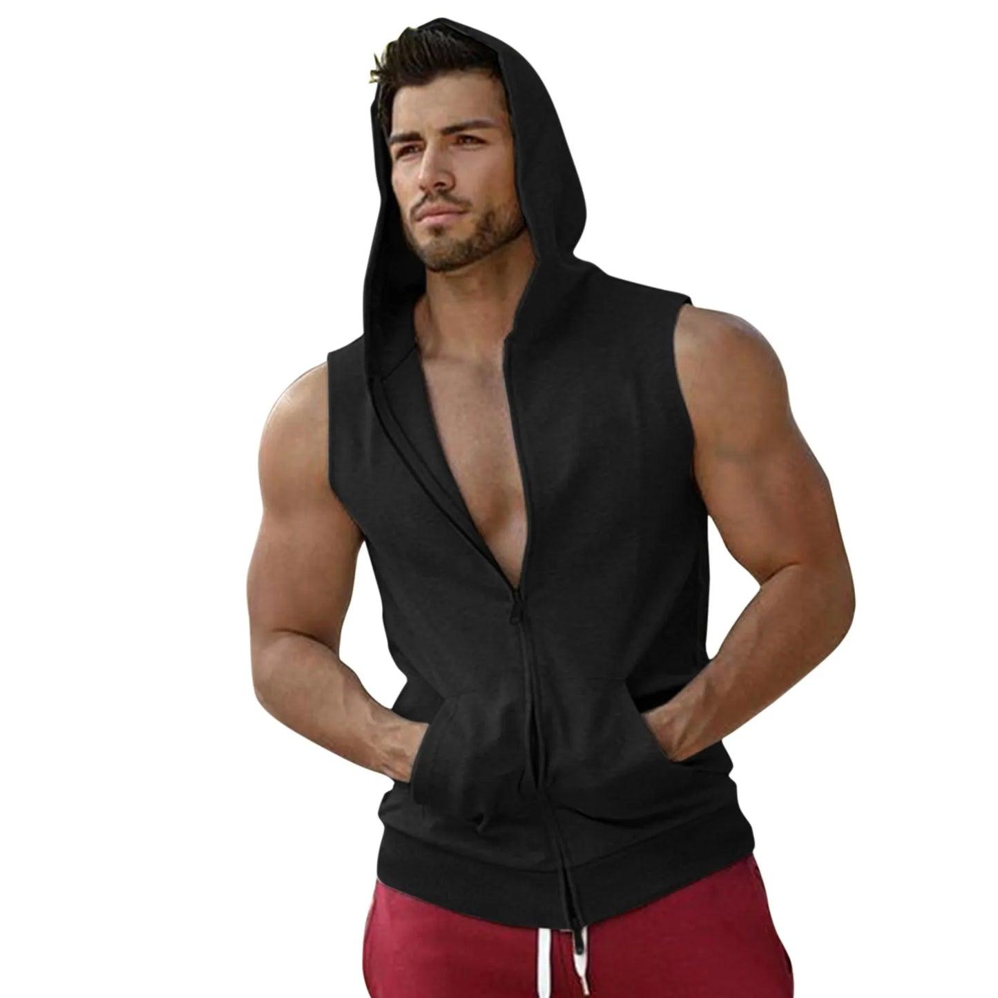 Summer Men's Zip Hooded Tank Top Solid Color Casual Sports Fitness Sleeveless Top Vest Tanks Clothes Dropshipping