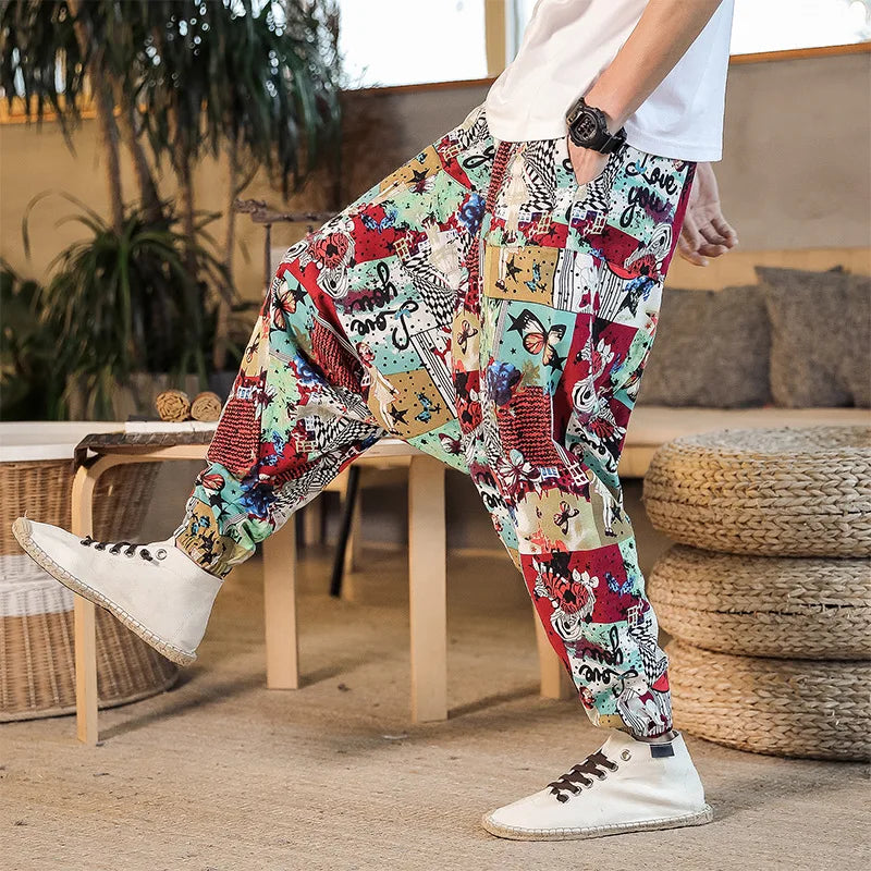 2024 Spring/Summer Nepal Prints Cotton Linen Joggers Men Baggy Hippie Boho Gypsy Aladdin Cargo Pants Yoga Harem Pants Women