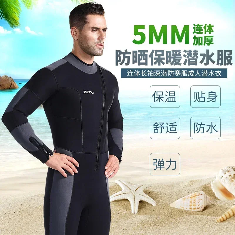 ZCCO's new 5mm wetsuit for men, one-piece long-sleeved warm wetsuit, winter swimsuit jellyfish neoprene  diving scuba  buceo