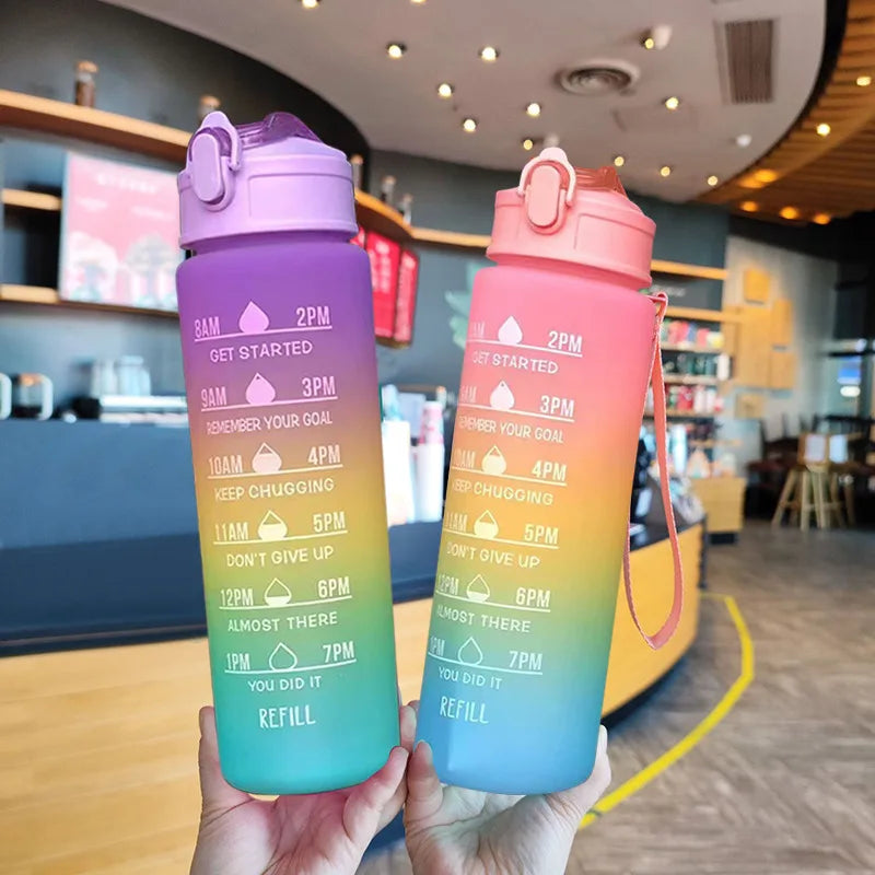 900ML Sports Water Bottle with Time Marker Leak-proof Cup Motivational Portable Water bottle for Outdoor Sport Fitness BPA Free