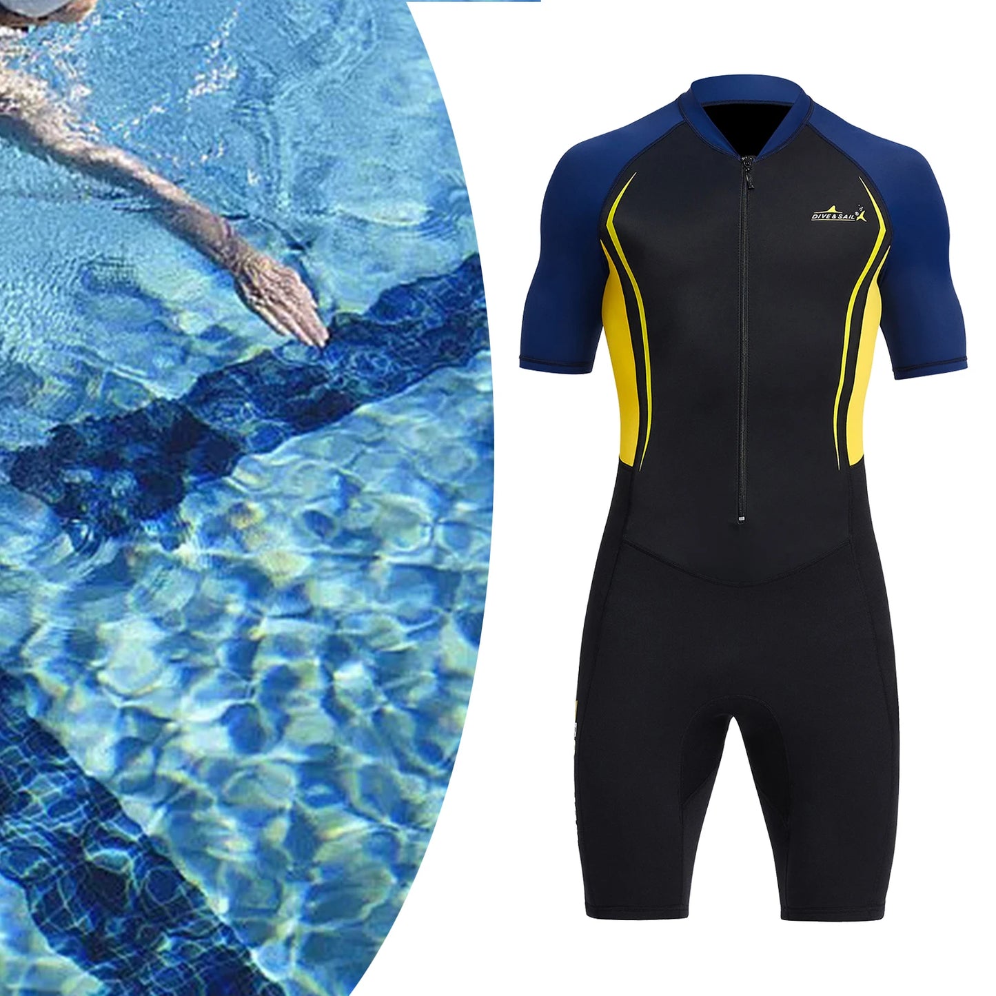 Mens Shorty Wetsuit 1.5mm Sun Protective One Piece Full Body Diving Suit Swimming pool Scuba Diving Snorkeling Suit