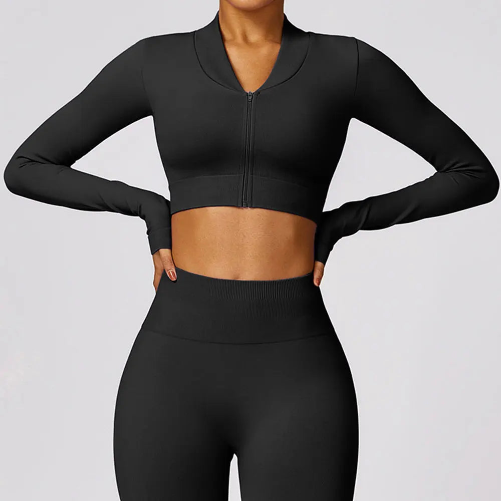 Yoga Long Sleeve Sports Jacket Women Zipper Fitness Yoga Shirt Warm Gym Crop Top Activewear Running Coats Workout Clothes Woman