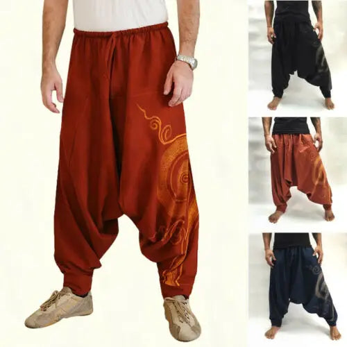 Men's Casual Elastic Waist Baggy Hippie Yoga Harem Pants Men Baggy Hippie Boho Gypsy Aladdin Hippie Boho Aladdin Alibaba Harem