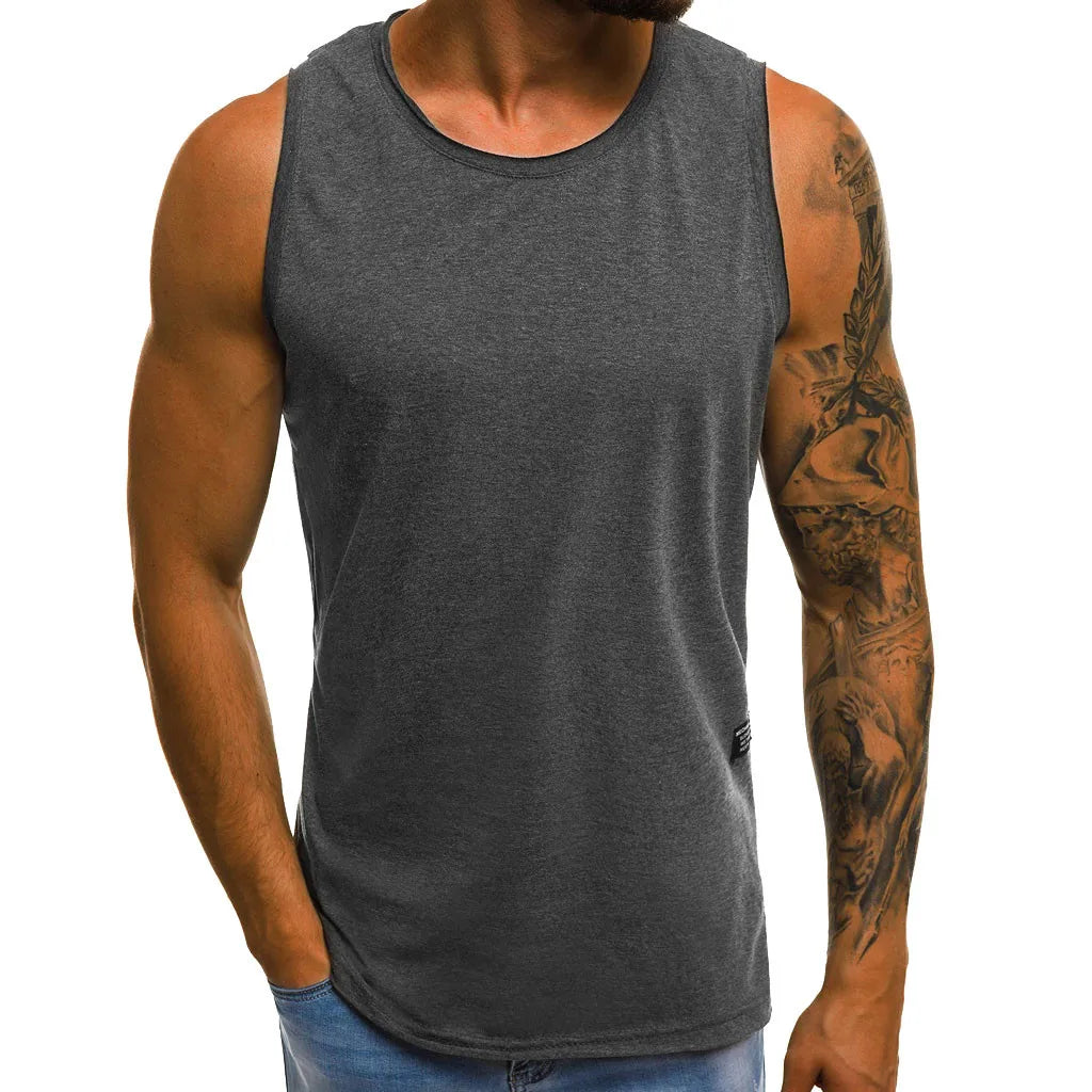 White T Shirt Men'S Summer Sleeveless Blouse Gym Fitness Muscle Tee Tops Solid Color Sweat Bodybuilding Tshirts Exercise Vest