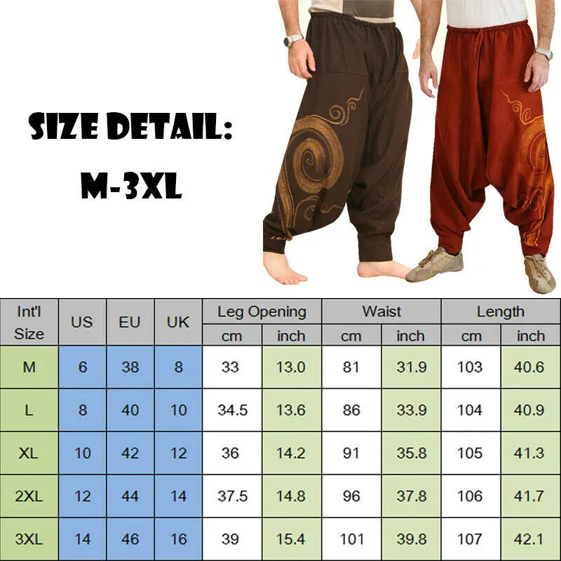 Harem Pants Gypsy Hippie Aladdin Baggy Yoga Indian Men's Casual Loose Trousers