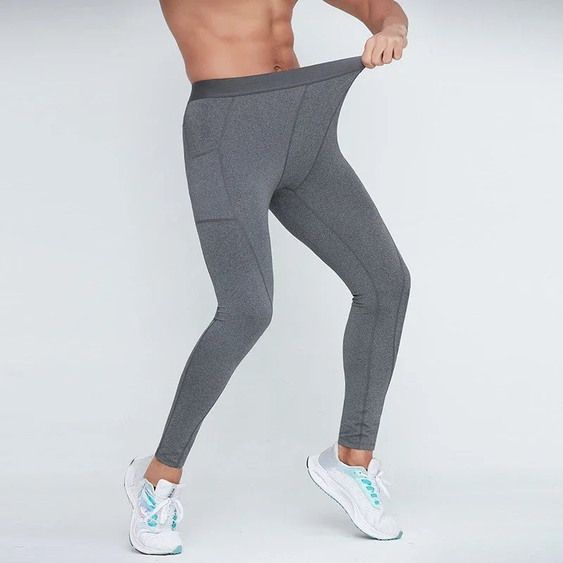 Yoga Men Sports Leggings Running Training Pants Quick Drying High Elasticity Leggings Outdoor Fitness Sportswear with Pockets