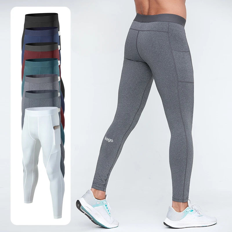 Yoga Men Sports Leggings Running Training Pants Quick Drying High Elasticity Leggings Outdoor Fitness Sportswear with Pockets