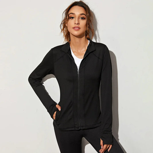 Women Athletic Sport Jacket Slim Fit Long Sleeve Fitness Coat Yoga Tops Sport Outfit With Thumb Holes Gym Jacket Workout Wear