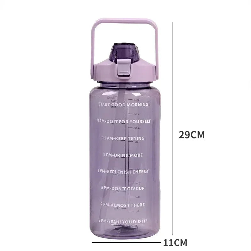 2 Liter Water Bottle with Straw Bottle Outdoor Sports Drinking Bottles Time Marker Large Capacity Travel Fitness Hydro Flask