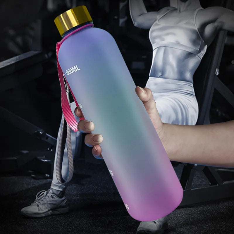 1L Water Bottle With Time Marker 32 OZ Motivational Reusable Frosted Plastic Leakproof Fitness Sports Outdoors Travel BPA Free