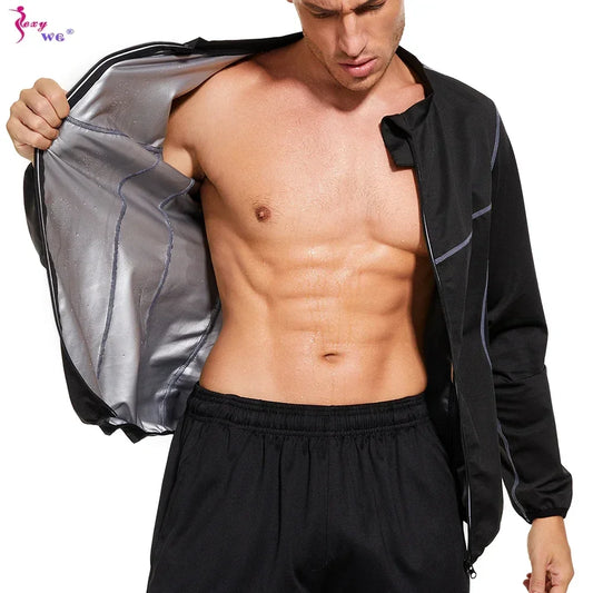 Jacket Men Sauna Sweat Body Shaper Hot Thermal Sportwear Slimming Long Sleeves Fitness Workout Fat Burning