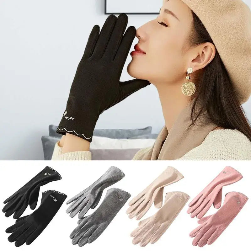 Winter Warm Gloves Women's Classic Stretch Touchscreen Cold Weather Gloves Slim Vintage Windproof Gloves Thermal Mittens