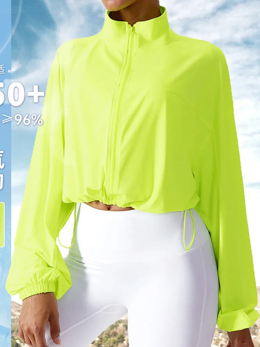 Summer Running Quick Dry Fitness Coat Sun Protection Jacket Women's Zipper Stand Neck Loose Fit Sports Top Ice Silk Coat