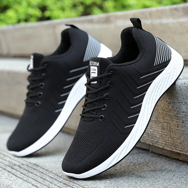 New men's fashion casual sneakers, men's flying woven shock-absorbing running shoes, version mesh breathable shoes