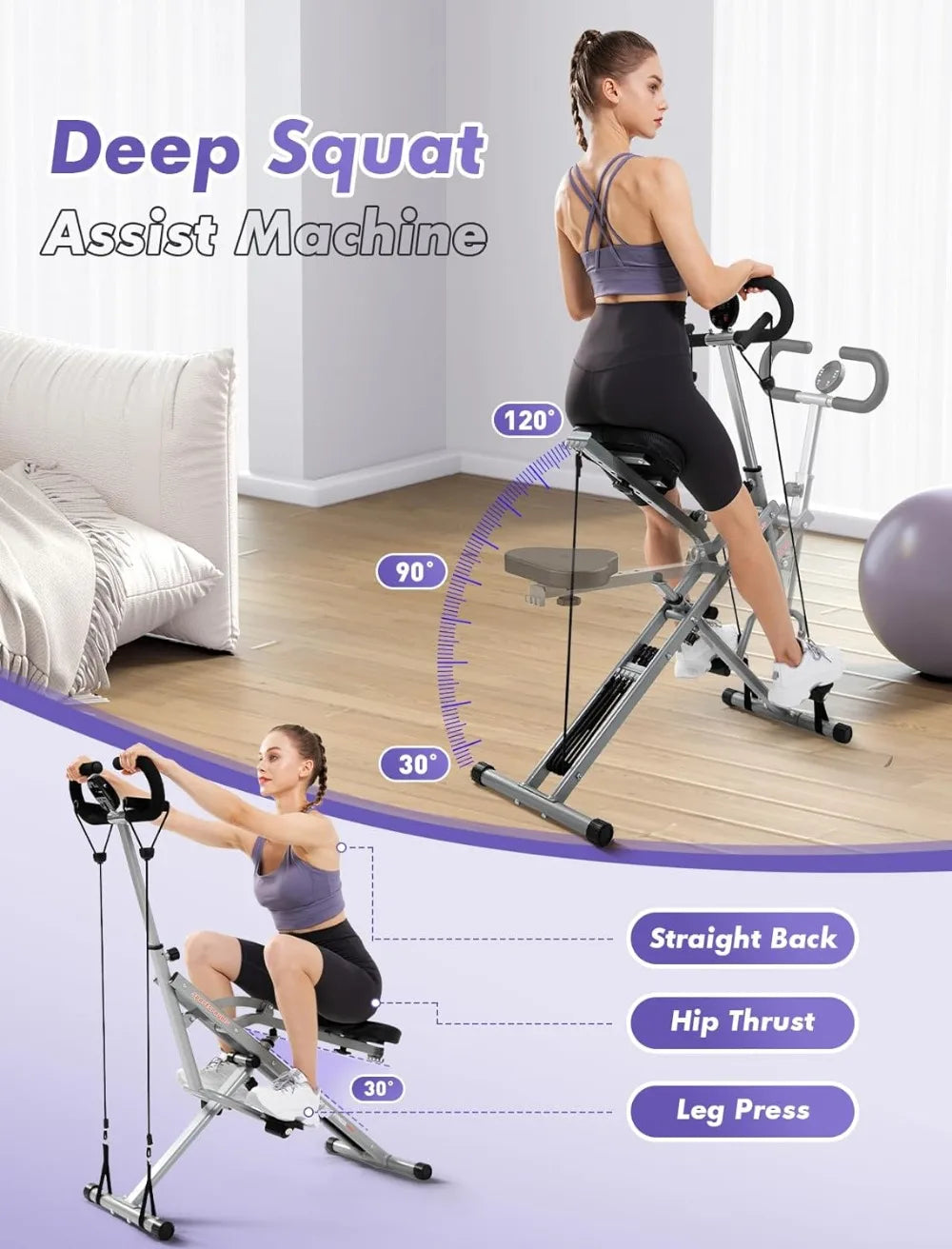 Squat Machine for Home,Rodeo Core Exercise Machine,330lbs Foldable,Adjustable 4 Resistance Bands,Ride & Rowing Machine