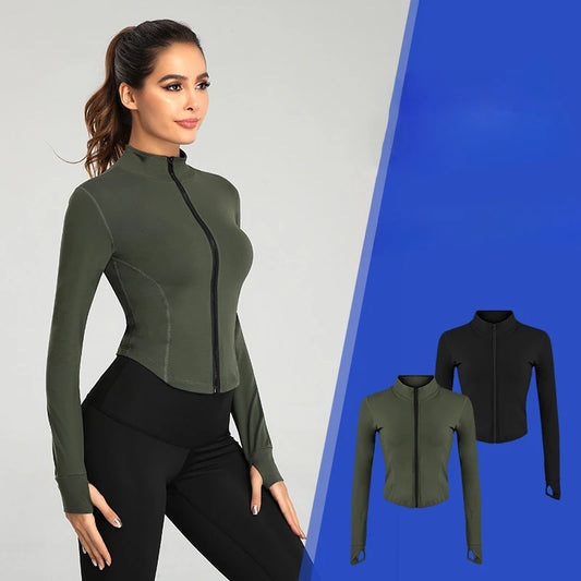 Women's Tracksuit Slim Fit Long Sleeved Fitness Coat Yoga Crop Tops With Thumb Holes Gym Jacket Workout Sweatshirts