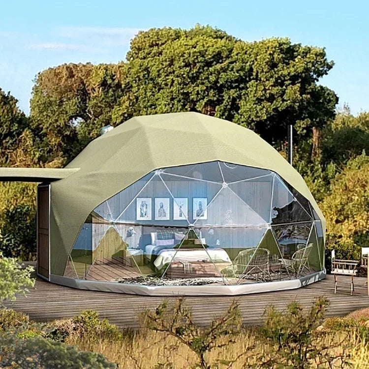 8m Diameter wholesale resort hotel camp geodesic sphere dome tent house with security glass door