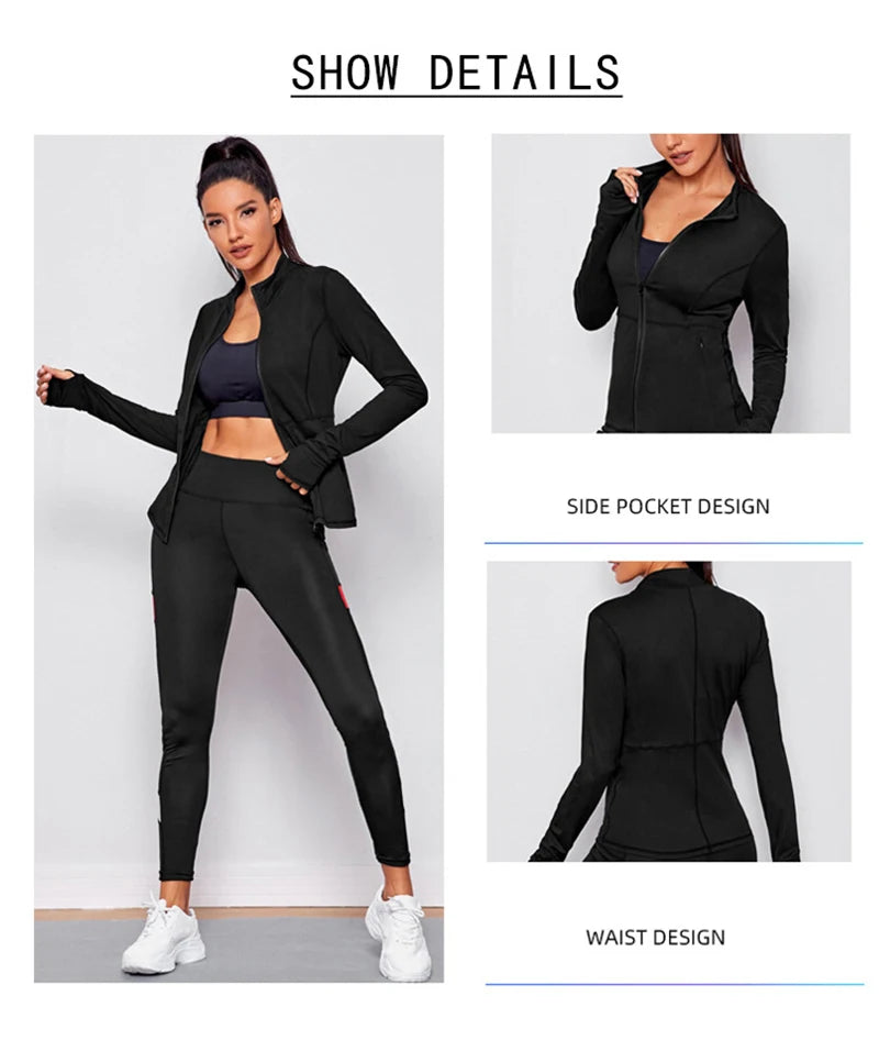 Slim Long Sleeved Sporty Women's Jacket Stand Collar Yoga Coat Zipper S-shaped Waist Sport Sweatshirt for Woman Windproof Tops