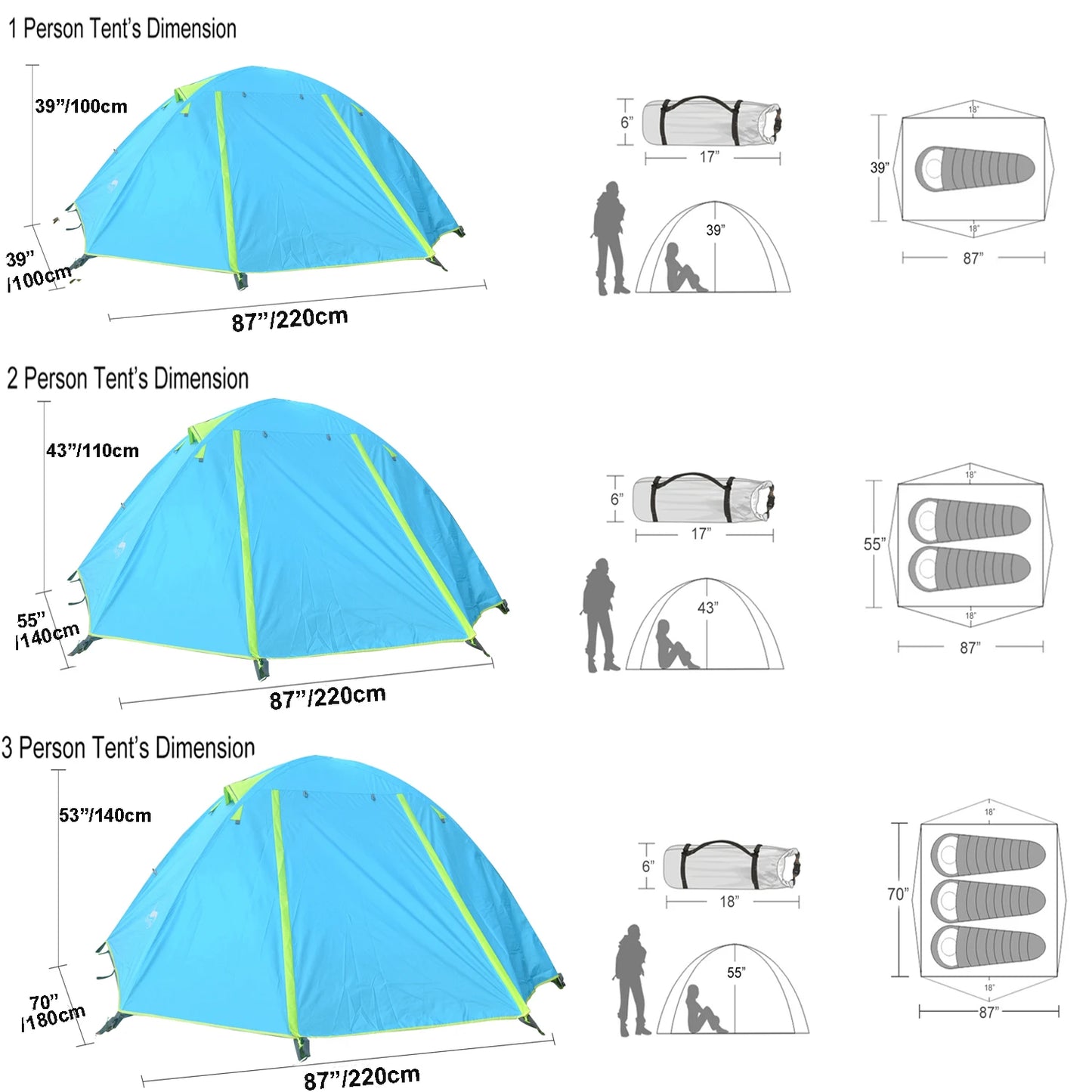 Desert Fox Camping Tents 1/2/3 Person Outdoor Lightweight Backpacking Tent Waterproof 3 Season Tent for Family Hiking Travelling