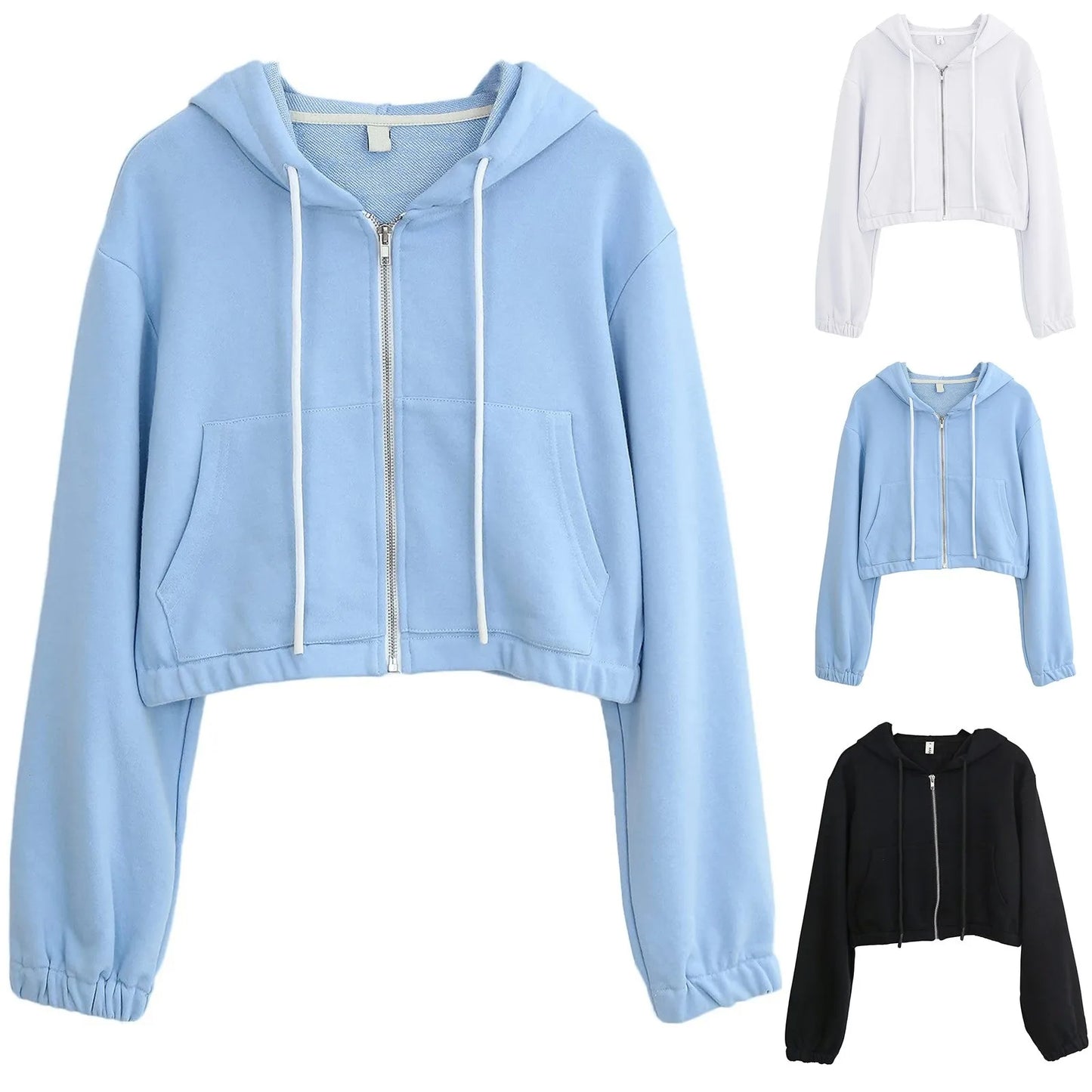 Women’s Cropped Zip Up Hoodie With Pockets Casual Long Sleeve Crop Sweatshirt Jacket Yoga Workout Long Sleeve Ladies Tops