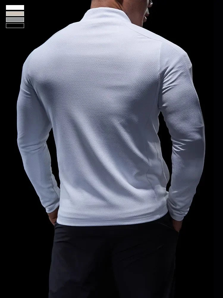 Sports Fitness Jacket Men Autumn Elastic Quick-drying Slim Long-sleeved Gym Training Clothes Outdoor Running Stand-up Zipper Top