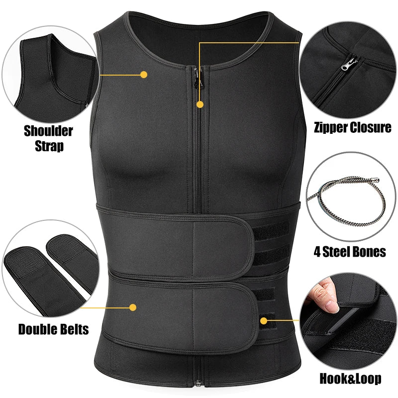 Men Body Shapers Waist Trainer Corset Slimming Shirt Sauna Sweat Vest Compression Undershirt Shapewear Fat Burner Workout Tops