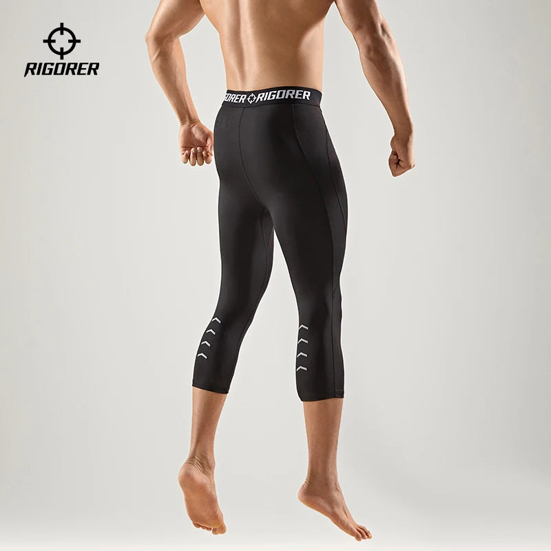 RIGORER Cropped Leggings Men's Basketball Training Running Fitness Yoga Stretch Breathable Casual Base Compression Pants