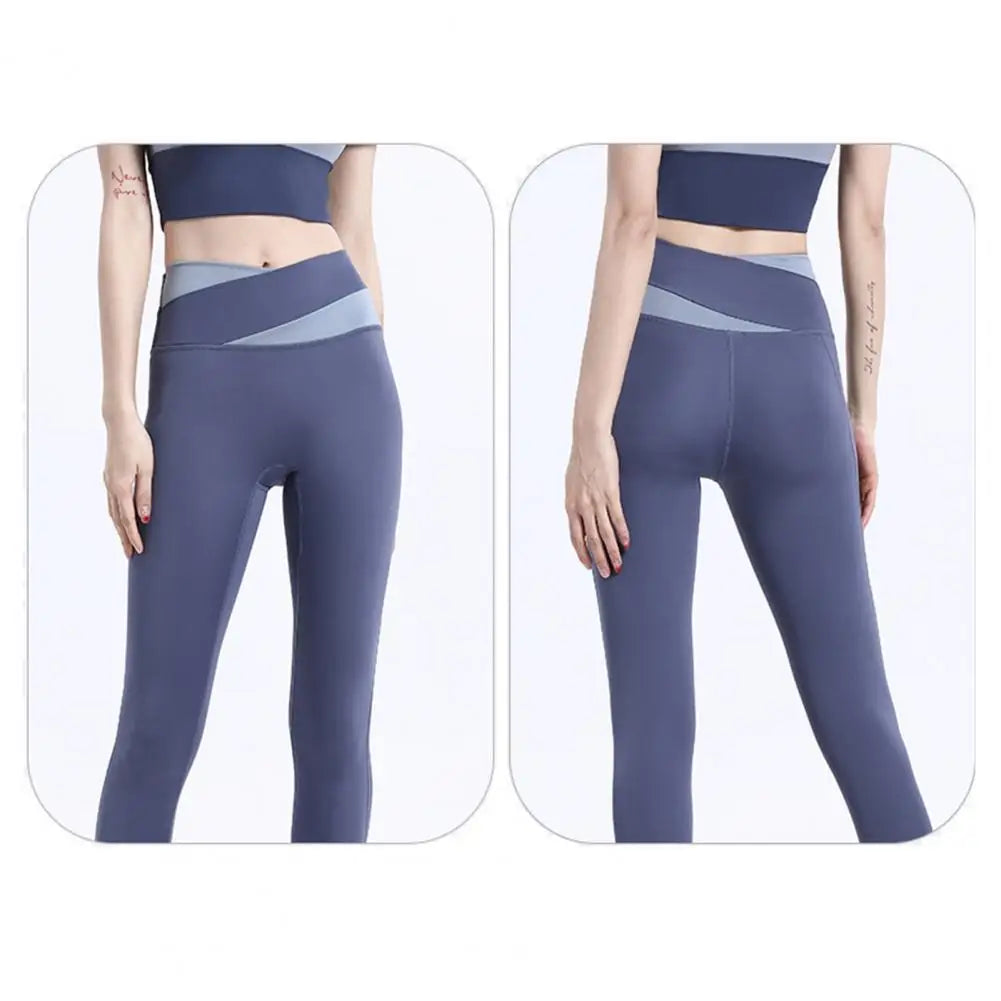 Women Sport Pants Ankle Length Lady Yoga Trousers Moisture-wicking Fitness  Stretchy Color Matching Women Sport Pants