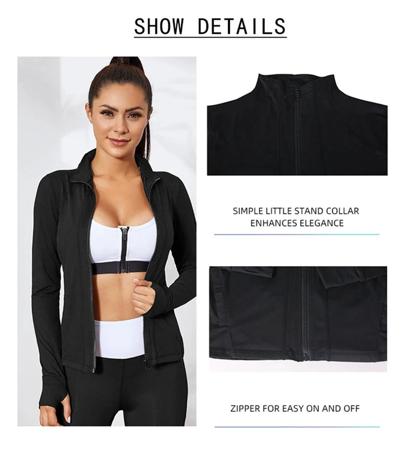 Women Athletic Sport Jacket Slim Fit Long Sleeve Fitness Coat Yoga Tops Sport Outfit With Thumb Holes Gym Jacket Workout Wear