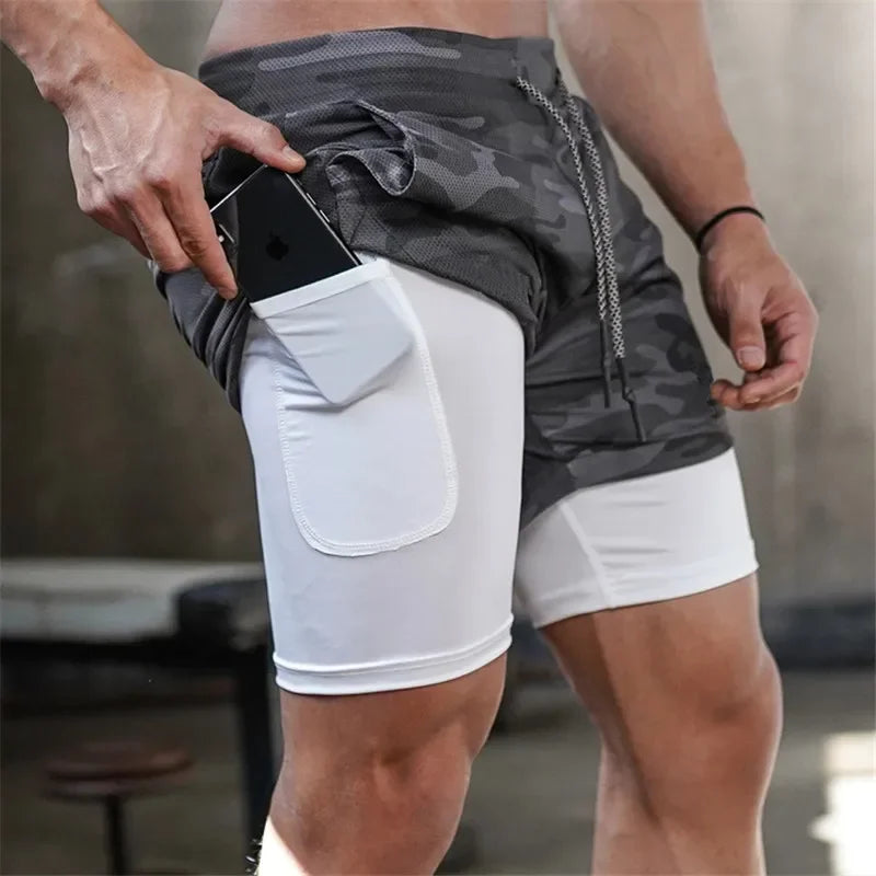 Running Shorts Breathable  Basketball Men 2 In 1 Double-deck Quick Dry Sports Shorts Fitness Jogging Workout Sport Short Pants