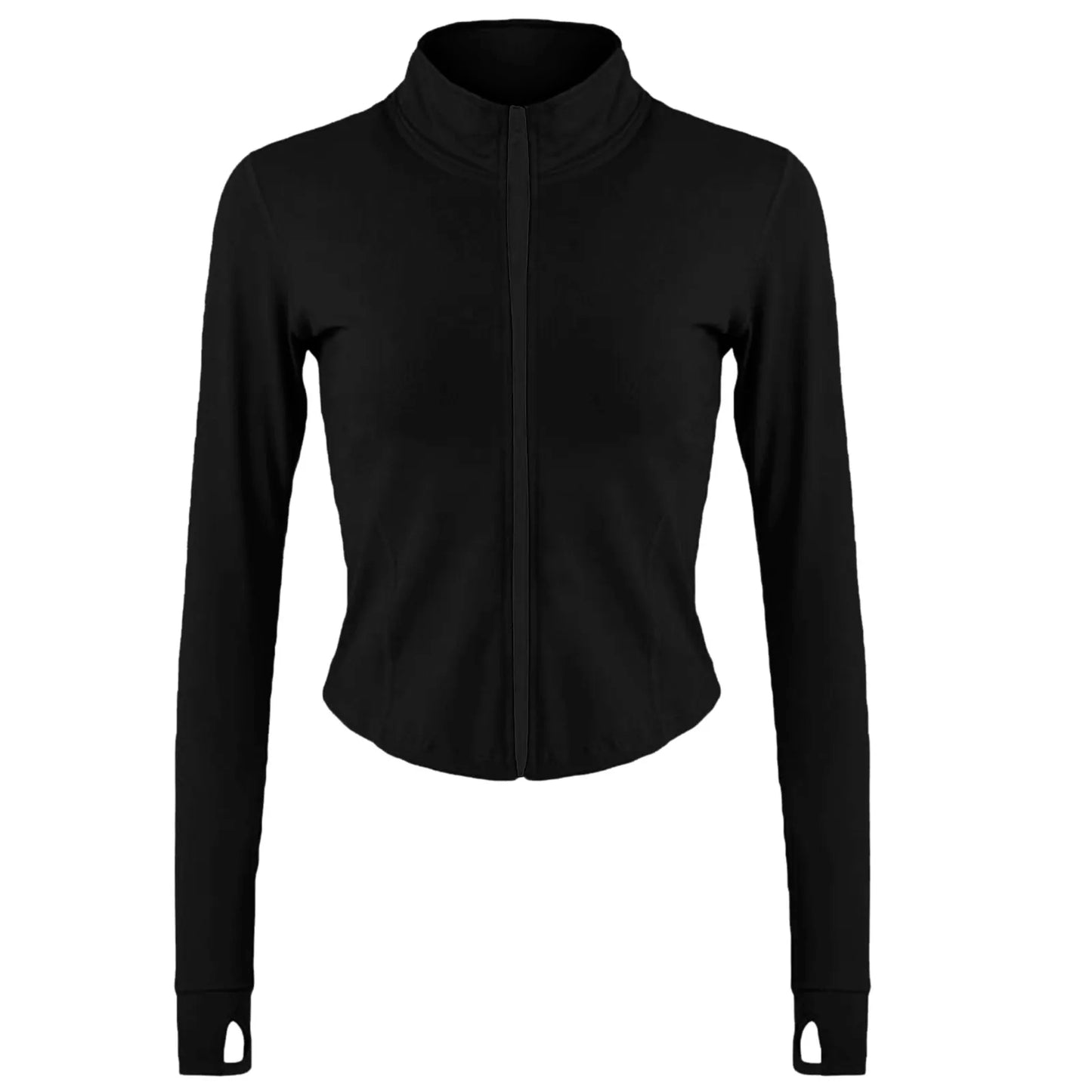 Women Zipper Sport Jacket Long Sleeve Fitness Running Coat Thumb Hole Sportwear Gym Workout Activewear Top