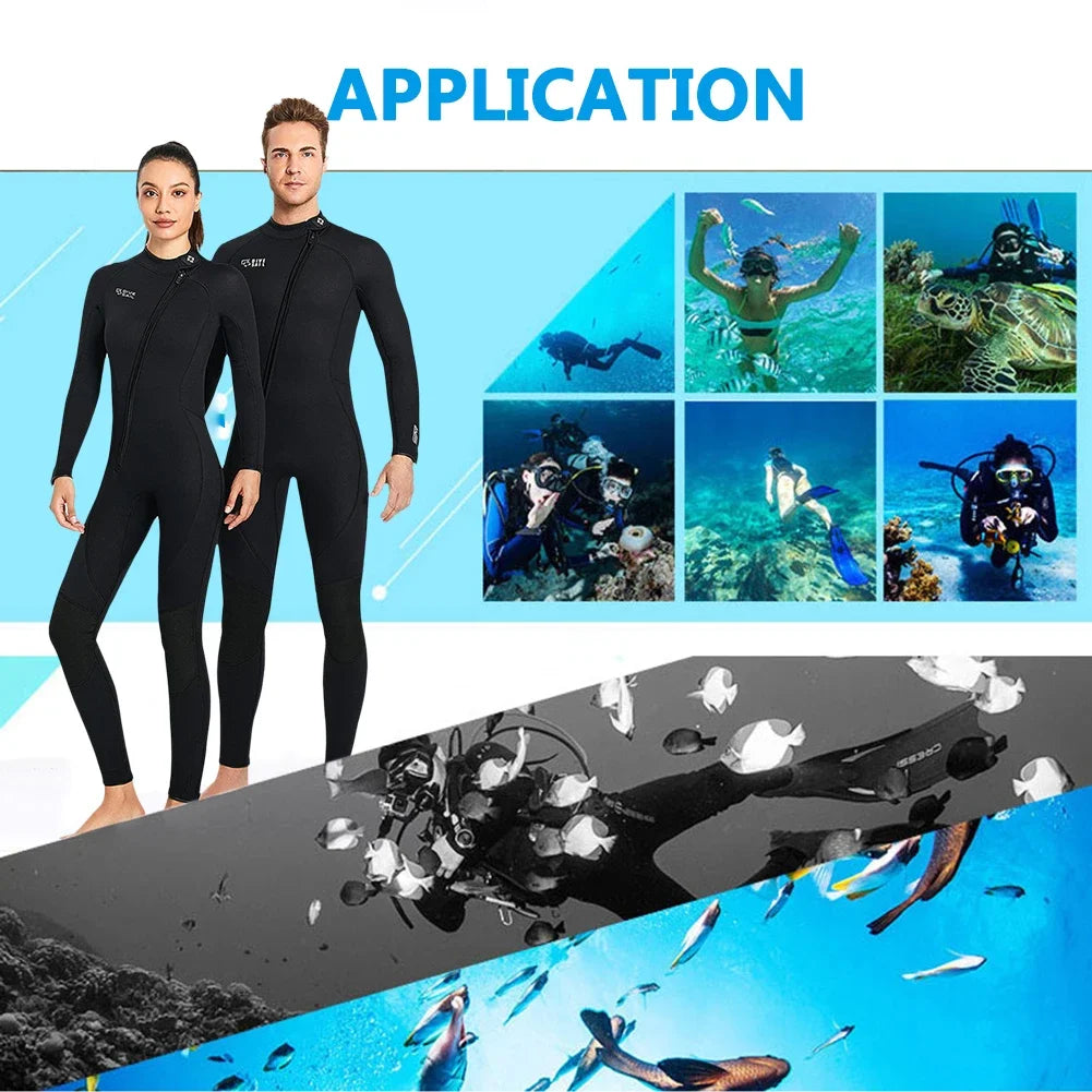 3MM Neoprene Diving Suit Front Zipper One Piece Diving Protection Clothes Long Sleeve Cold Proof Anti-scratch Water Sports Tool