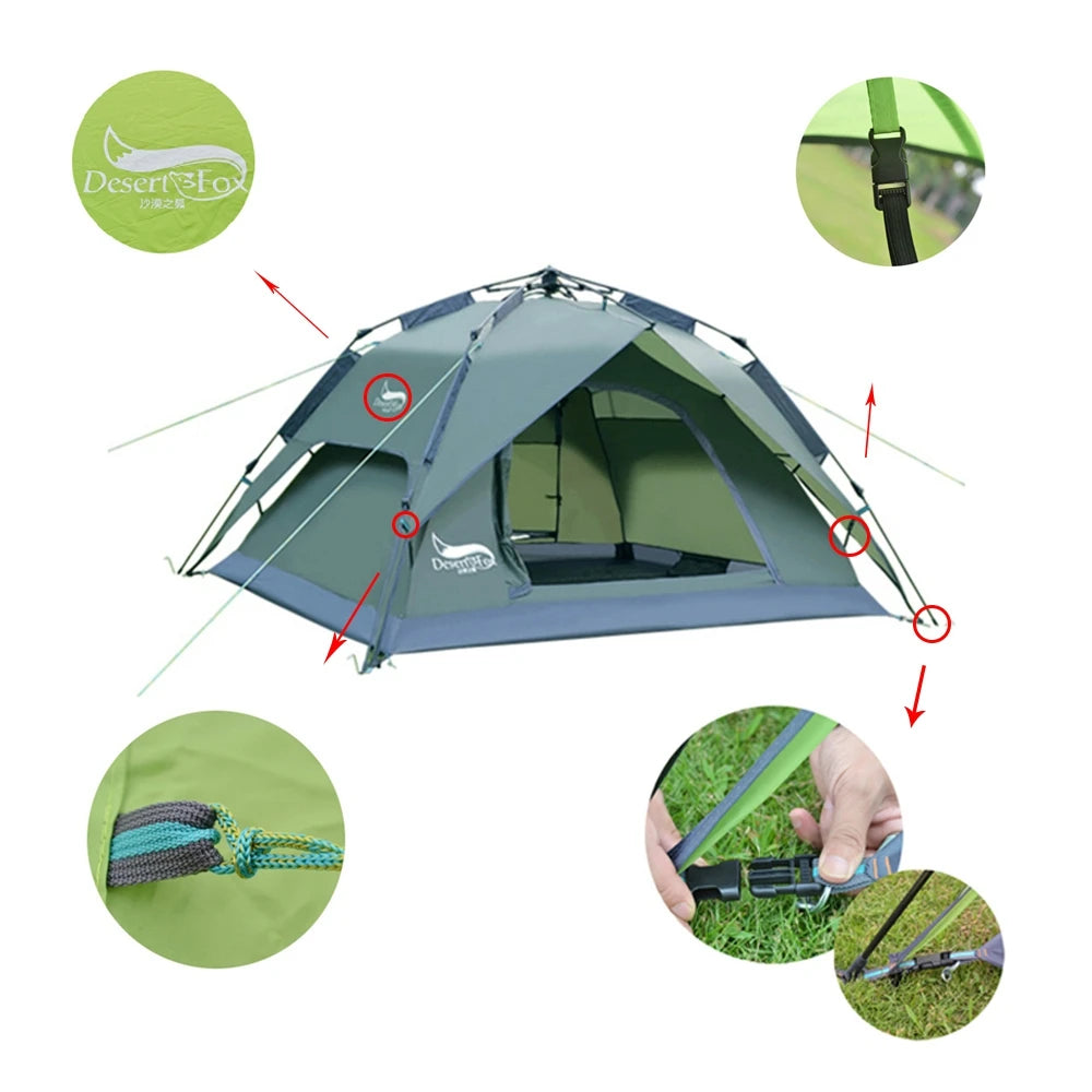 Desert&Fox Camping Tents for 3 Person Instant Pop-Up Automatic Dome Tent with Floor Tarp Quick Setup for Family Beach Hiking